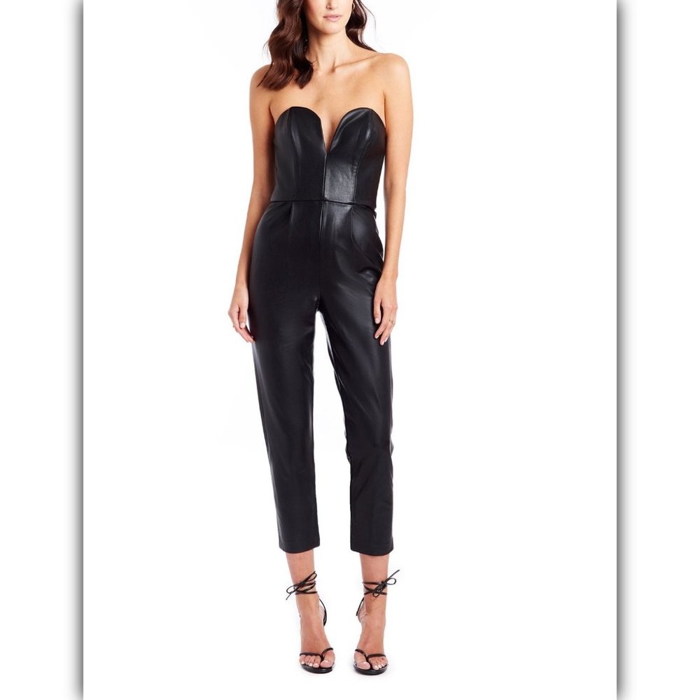 Amanda Uprichard Cherri Strapless Faux-Leather Jumpsuit
